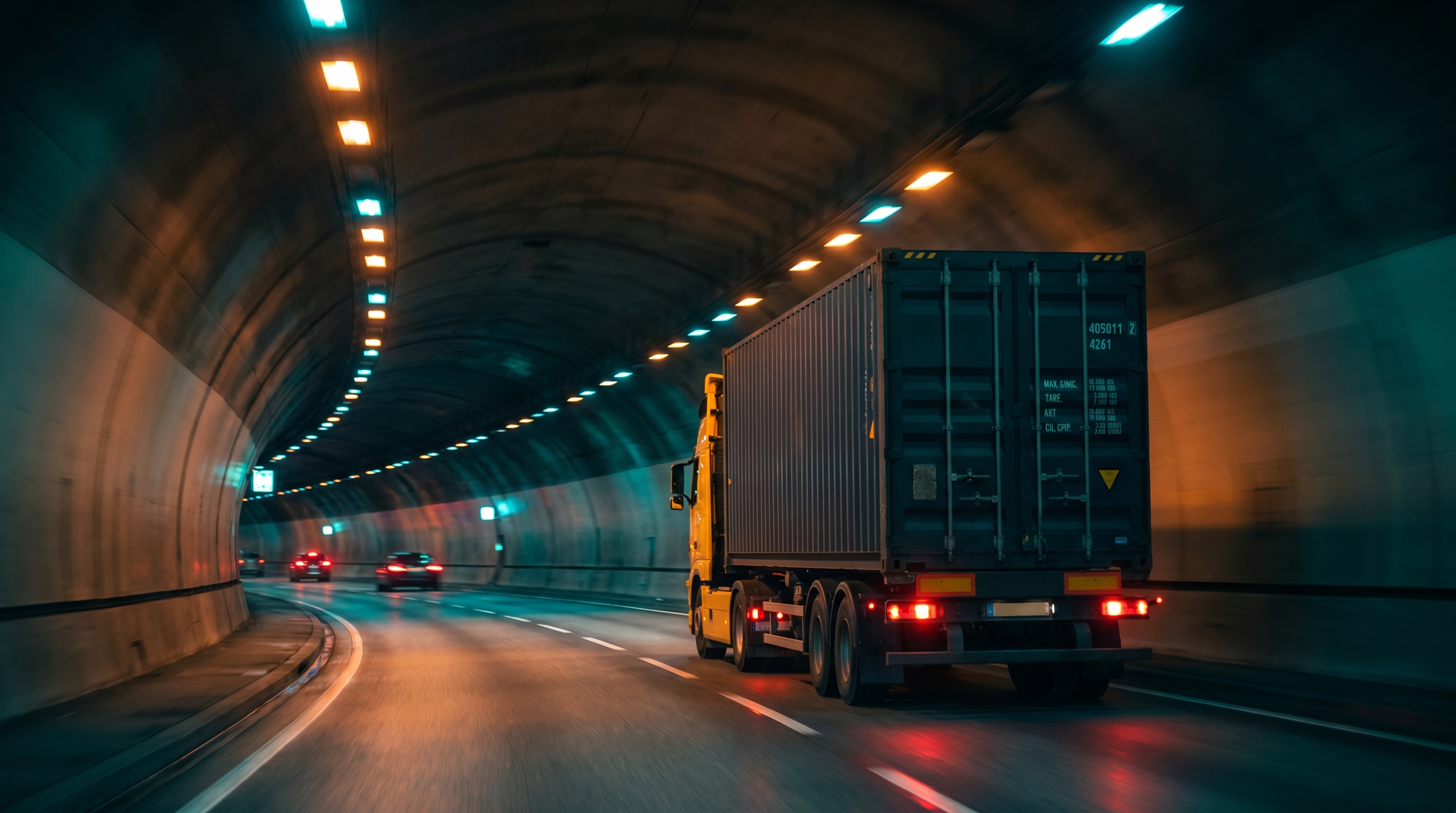 Truck driving through a tunnel